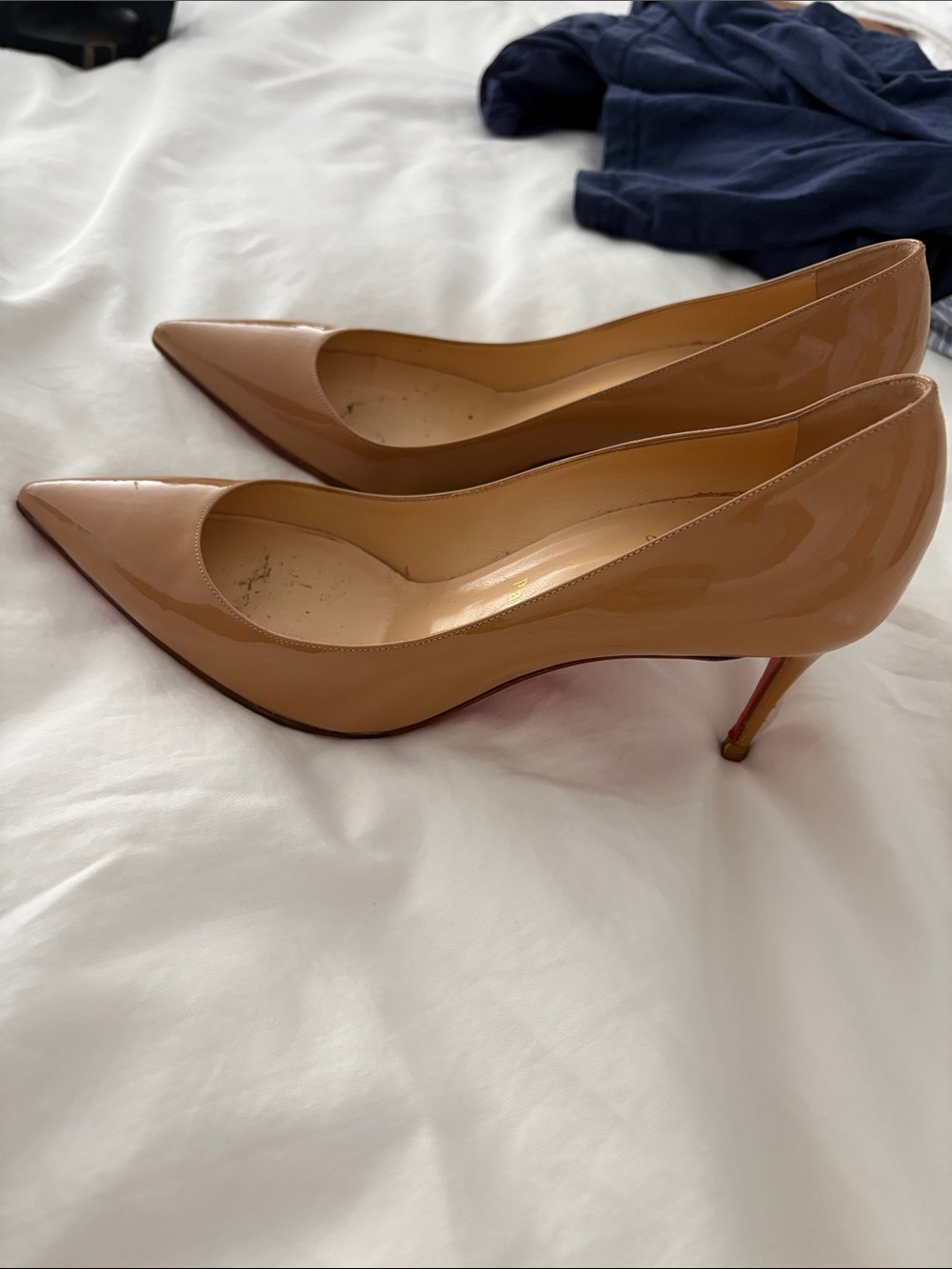 Christian Louboutin Patent Nude Pointed-Toe Stiletto Pumps